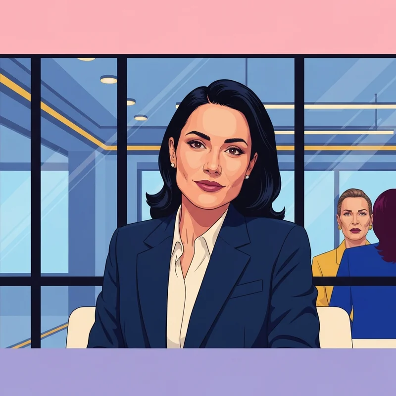 A professional female news anchor with dark hair in a focused, neutral expression, symbolizing the career resilience of Kaitlan Collins.