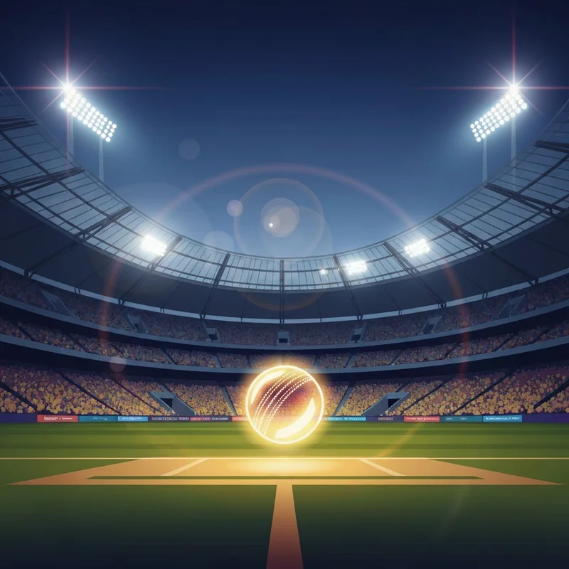 A cinematic view of a cricket stadium during an AFG vs WI match with vibrant crowd energy and a glowing cricket ball.