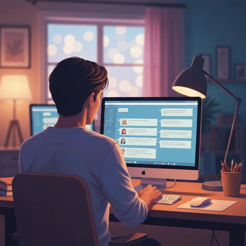 A person sitting comfortably in a dimly lit room, glowing screen reflecting a sense of private exploration and connection with an adult character ai companion.