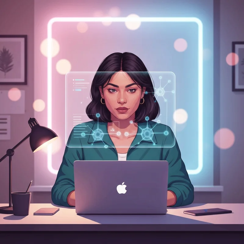 A group of diverse young adults sitting in a neon-lit creative studio, using smartphones and laptops with a glowing AI holographic sidekick helping them work, highlighting the best ai chatbot free experience.