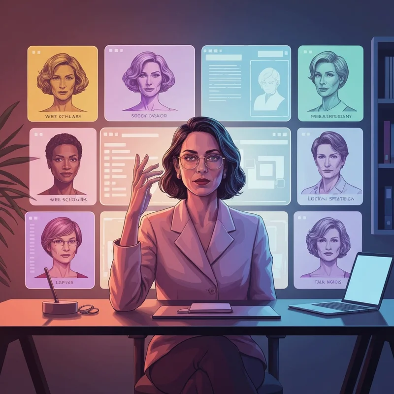 A young professional woman looking at multiple holographic screens showing different AI assistant personas, representing the best chatgpt options.