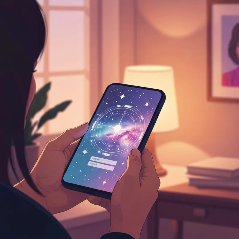 A person looking at a message from the universe generator on their glowing phone at night.