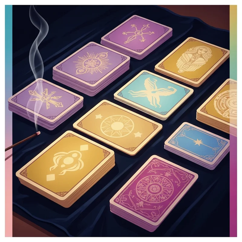 A mystical set of 22 major tarot card meanings glowing with gold light on a velvet surface.