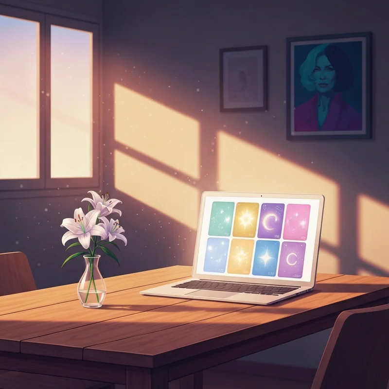 A serene digital interface for a free online angel card reading featuring glowing celestial archetypes and soft light.