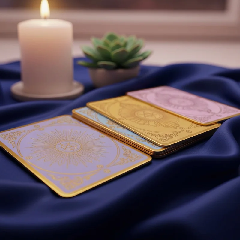 A collection of beautifully illustrated tarot card meanings major arcana spread across a wooden table with a soft candle flame glowing nearby.