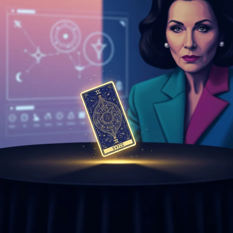 A mystical digital interface showing a free 1 card tarot reading with a glowing Major Arcana card floating above a velvet surface.