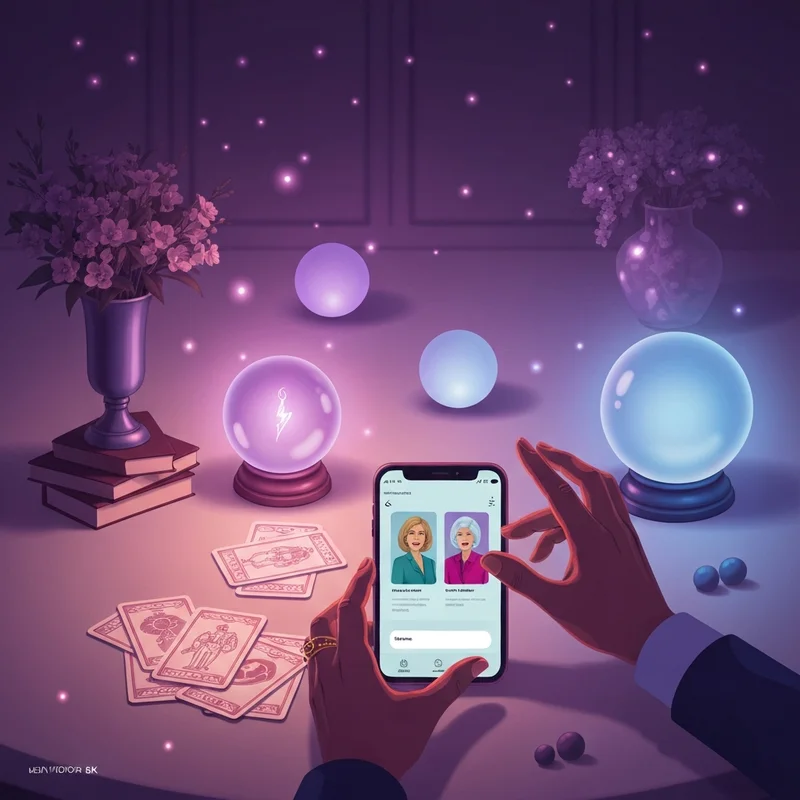 A serene digital illustration of a glowing tarot card layout on a crystal table, representing free psychic reading online free for spiritual clarity.