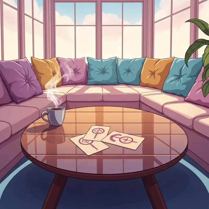 A serene spiritual sanctuary setting with tarot card readers near me theme, featuring symbolic cards and soft ambient lighting.