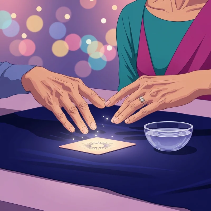A serene digital illustration for a free question tarot reading featuring glowing cards on a velvet table.