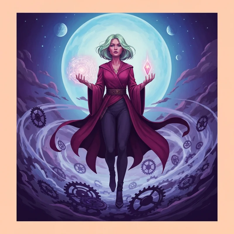 A mystical warrior with green hair and flowing red robes channeling magical energy, representing the terra card in a cinematic TCG art style.