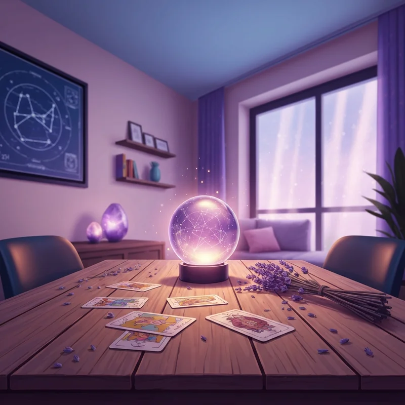 A glowing celestial map and crystal sphere representing a real fortune teller free experience for spiritual guidance.