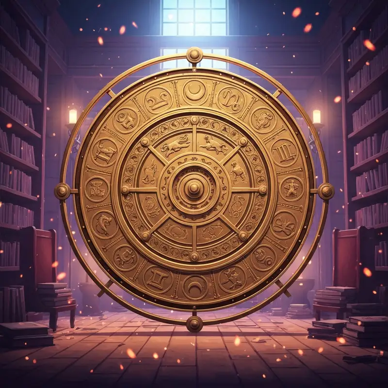 A mystical yes or no tarot wheel glowing with golden celestial symbols and the Wheel of Fortune archetype.