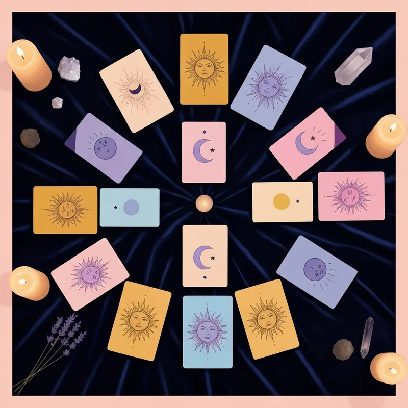 A mystical and soothing relationship tarot spread free layout featuring golden illustrated cards on a velvet cloth with soft candlelight.