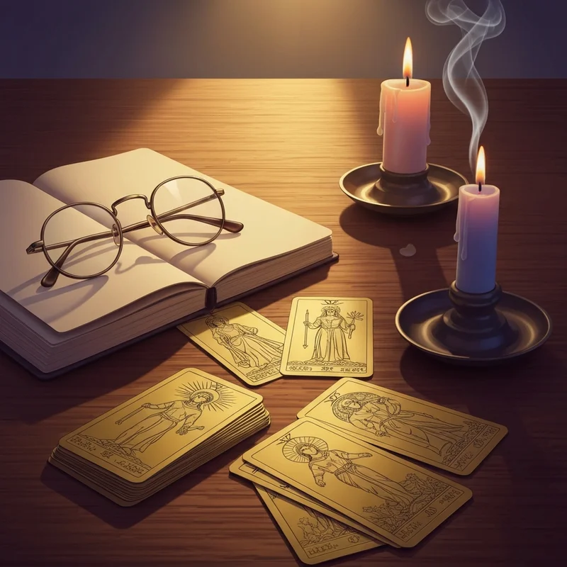 A mystical overhead view of an open tarot journal with numbers and the primary keyword how to find your tarot card written on the page.