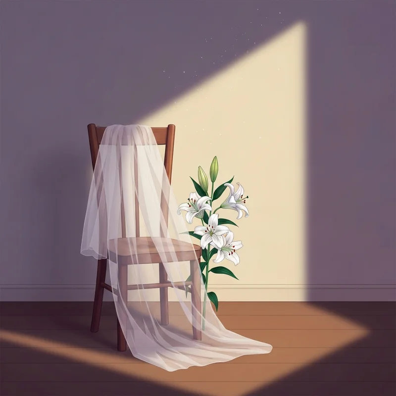 A symbolic depiction of a bridal veil and white lilies, representing the story and legacy of gladys ricart and domestic violence awareness.