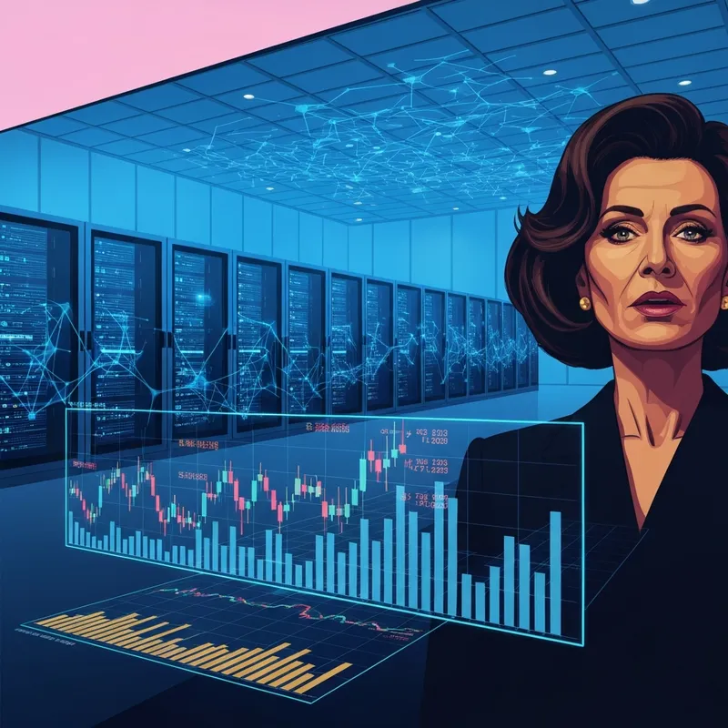 Futuristic high-tech financial analysis of amzn stock showing AI infrastructure growth and market trends.