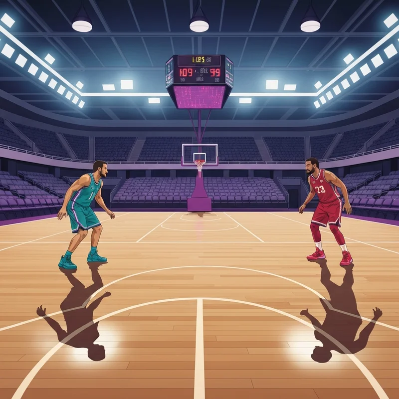 The Charlotte Hornets vs Rockets scoreboard showing 109 to 99 with a basketball player archetype celebrating in the foreground.