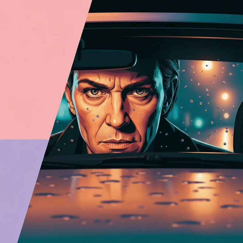 A cinematic noir-style illustration of a detective in a car tailing someone, representing the i just can't prove it meme.