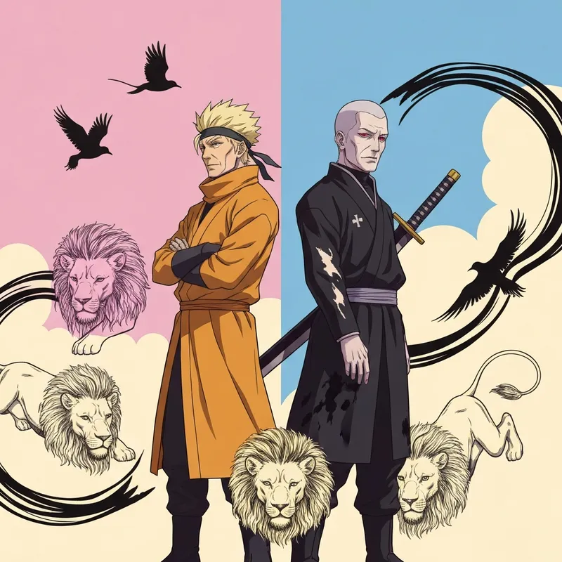 Naruto e Sai em uma pose de combate conjunta usando jutsu de tinta e chakra