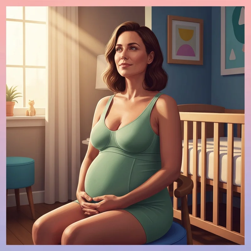 A peaceful postpartum mother with a supportive, stylish nursing bra, sitting in a sunlit room, focusing on mom big boobs tits comfort and health.