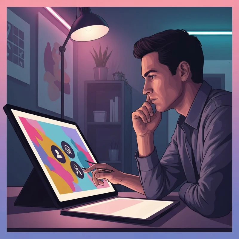 A creative digital creator and artist known as anderson michel working on a vibrant digital canvas with community advocacy symbols.