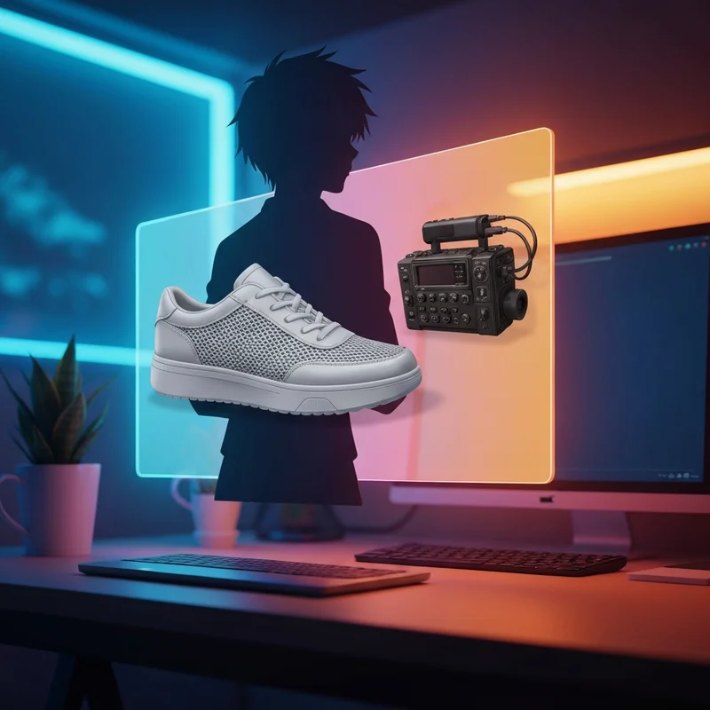 A futuristic digital dashboard displaying anime characters, high-tech sneakers, and audio gear representing the zom 2 search trends.