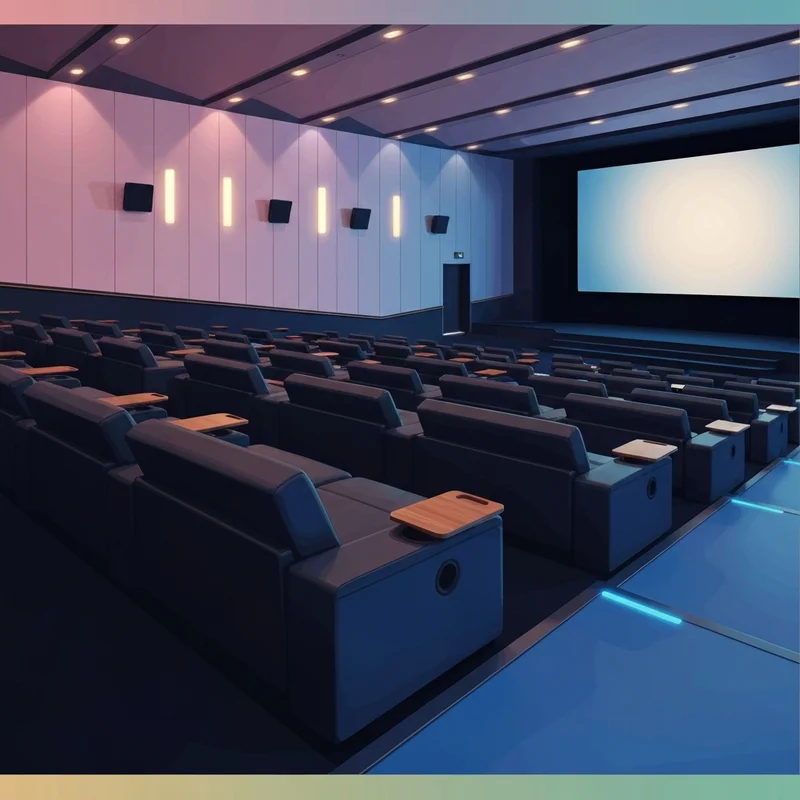 A cinematic view of a luxury movie theater interior featuring plush red reclining loungers and a large glowing screen with the primary keyword sierra vista cinemas.