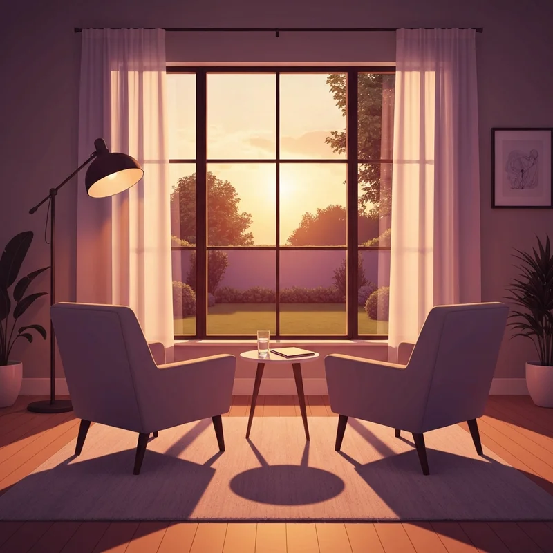 A serene, modern therapy office with a soft-focus clinical aesthetic, illustrating the concept of perv therapy in a professional light.