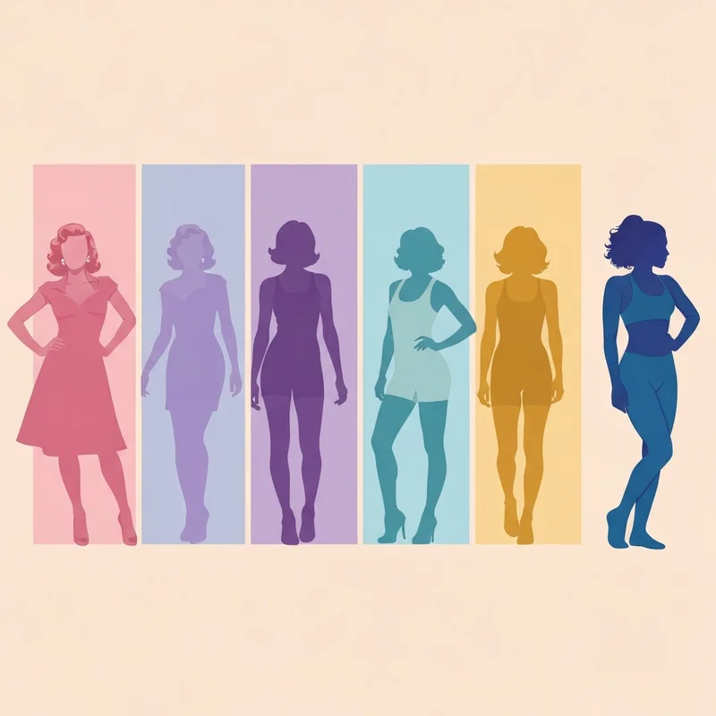 A symbolic representation of the cultural evolution of body standards and the tits & asses debate through the decades.