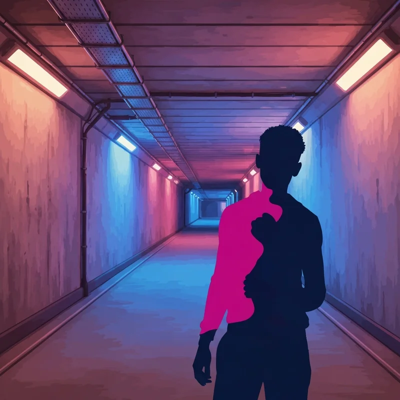 Abstract urban neon aesthetic with a silhouette of a digital artist representing the xxxnorth identity guide.