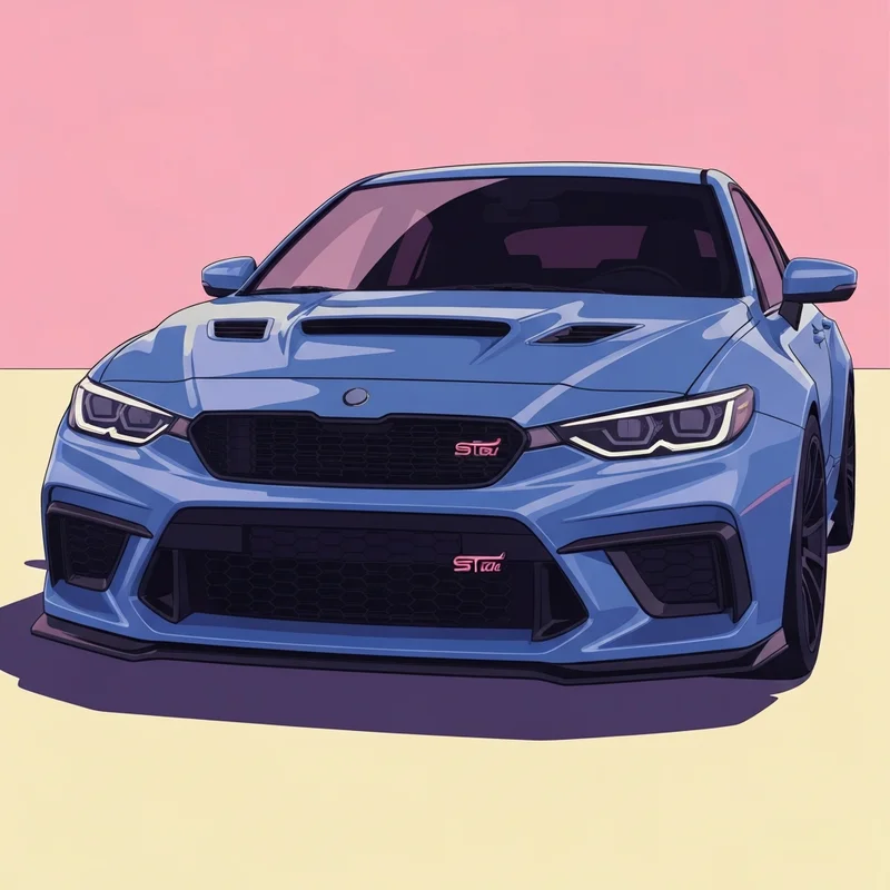 A sleek 2025 Subaru WRX tS in World Rally Blue parked under neon lights, representing the pure ts performance and digital culture crossover.