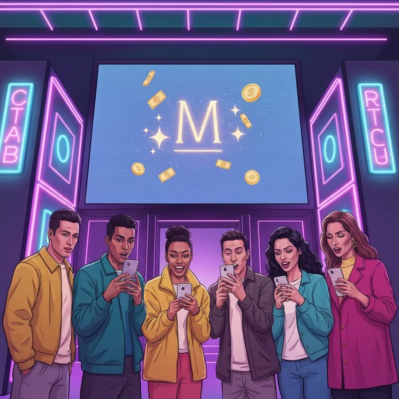 A high-energy nightlife scene with neon lights and a digital interface overlay representing the mone azar trend and prize money giveaway.