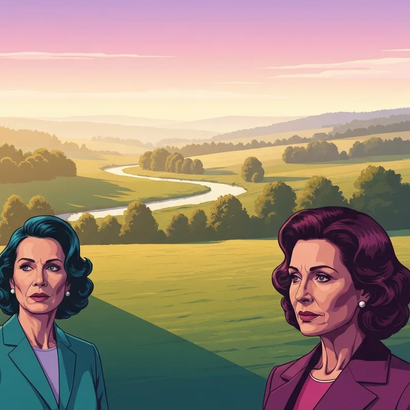 A peaceful landscape of a lush green valley with a river reflecting the soft morning light, representing the valley of light movie.