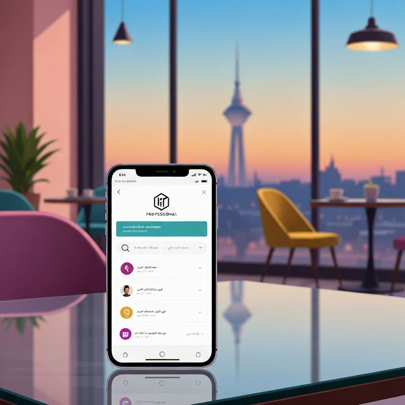 A digital representation of the Entekhab news logo on a smartphone screen with the Tehran skyline in the background, symbolizing modern Iranian media.