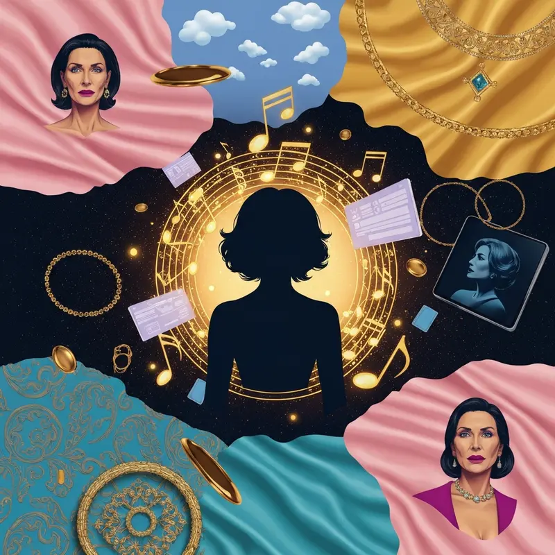 A multi-layered digital collage representing the different facets of Amari Gold: a microphone, ethical gold jewelry, and a smartphone showing a social media feed.