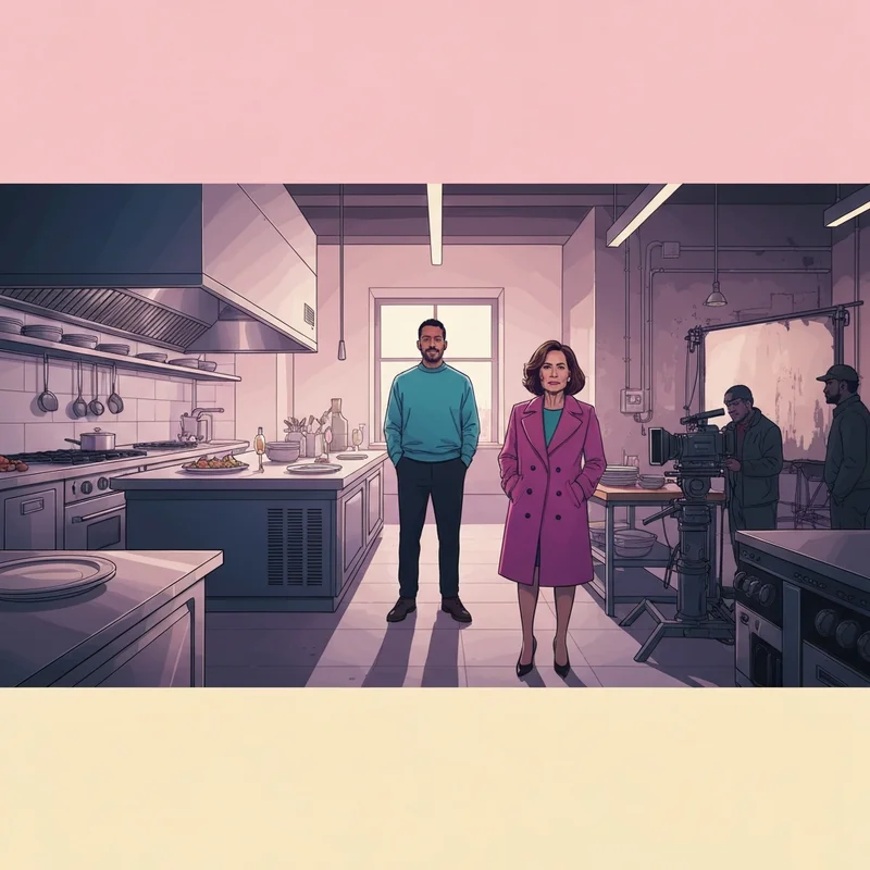 A cinematic overview of eddie huang movies and tv shows featuring a stylized urban basketball court and a modern chef archetype.