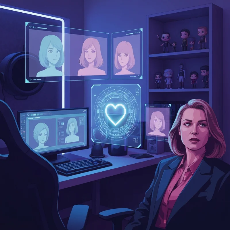 A futuristic digital sanctuary with anime silhouettes and the slogan no waifu no life glowing on a screen.