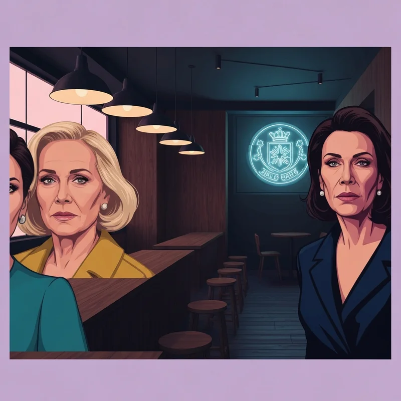 A modern minimalist cafe interior with a 'Lauget' crest, representing the various meanings of the word lauget.