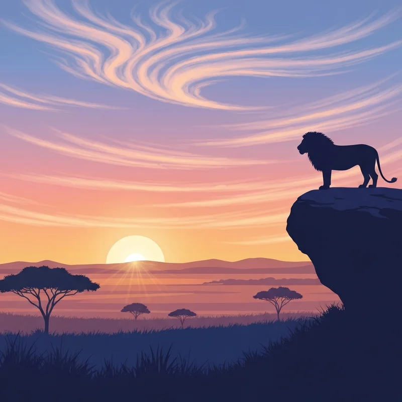 Majestic lion silhouette on a rock at sunrise for movie quotes lion king.