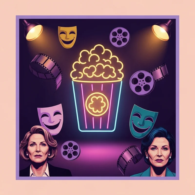پوستر هنری ترکیبی از نمادهای فیلم کمدی و سینمای مدرن با تم شاد