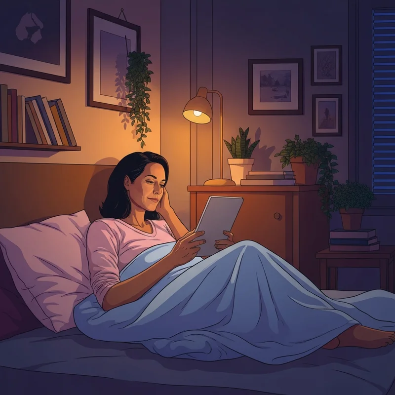 Ilustração artística e sofisticada representando a leitura privada de contos erotikos em um ambiente aconchegante e seguro.