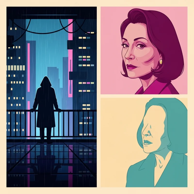 A cinematic, dark-themed illustration of a mature anime protagonist looking over a futuristic city, representing 18 animes for adults.