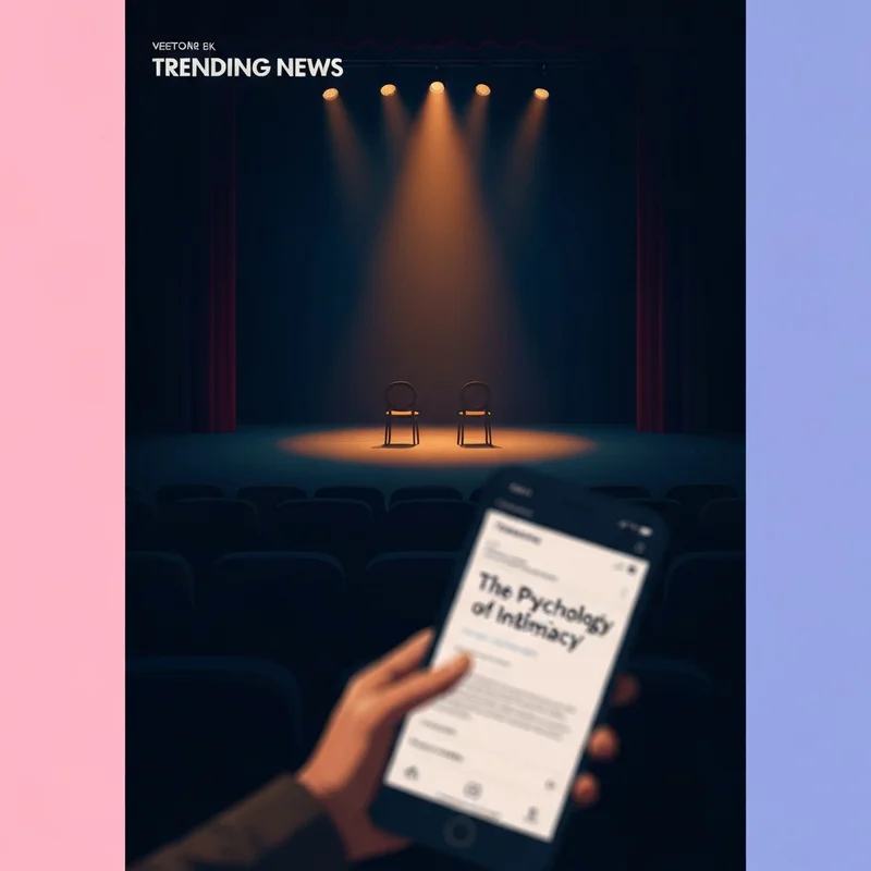 Symbolic representation of the term 'sex with strangers' showing theater masks and a digital phone screen with news headlines.