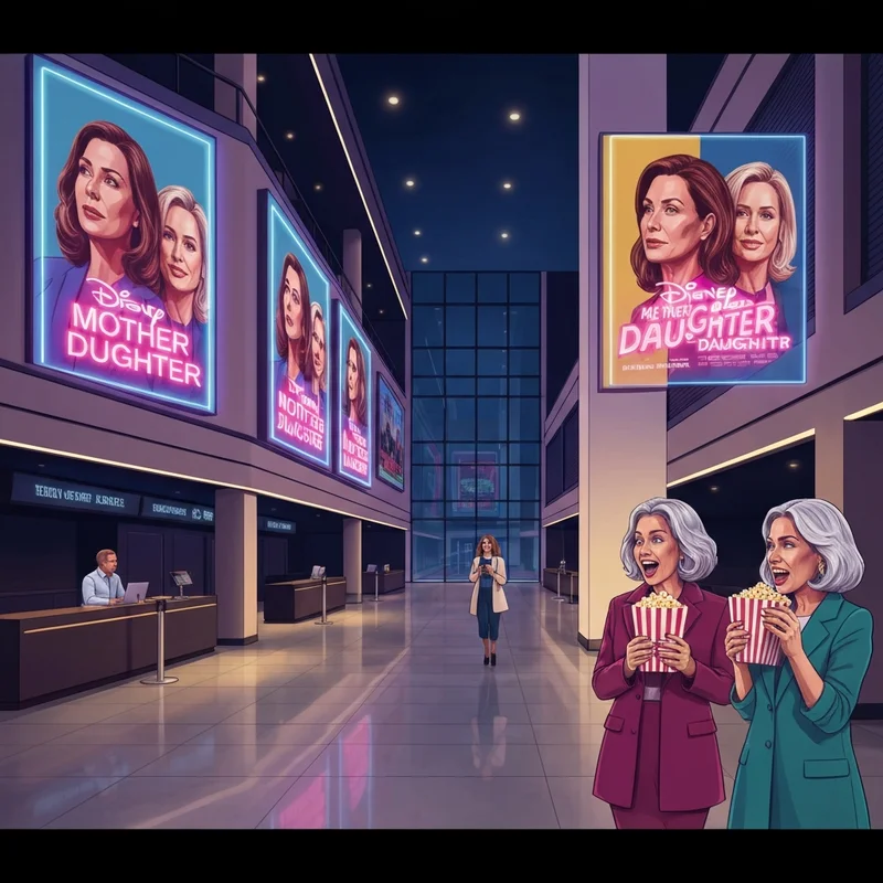 A vibrant movie theater lobby with fans waiting for freakier friday showtimes, cinematic lighting, 8k.