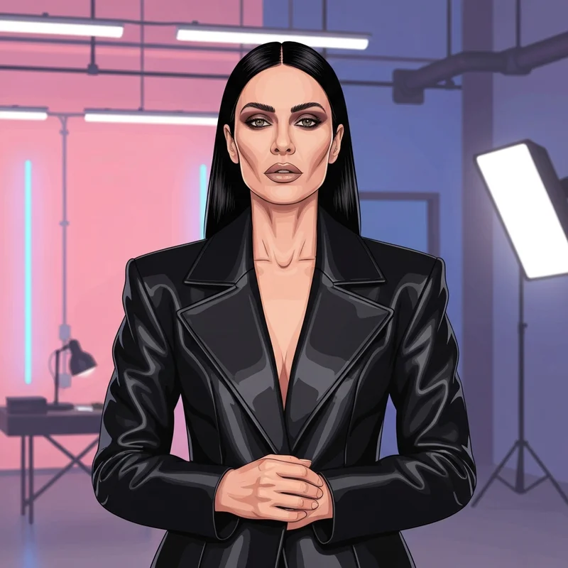 A sophisticated aesthetic musician with neutral cool-tone makeup and a modern rock-glam style reflecting the demi lovato nyde trend.