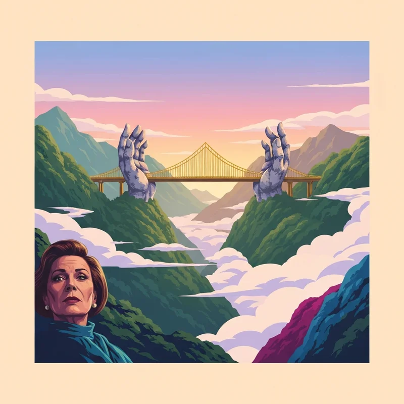 The Gullna brúin Golden Bridge in Vietnam with giant stone hands holding a golden walkway above the clouds.