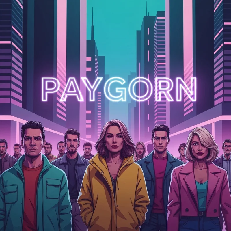 A futuristic digital landscape showing glowing text of the keyword paygorn as a holographic projection in a neon city.