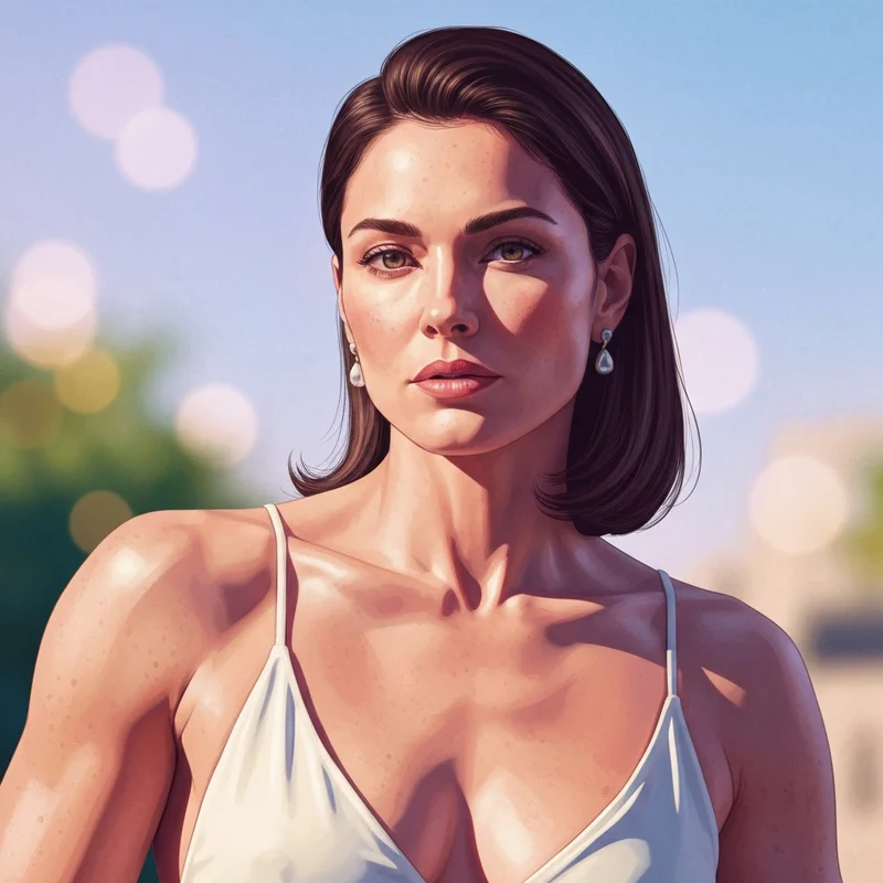 A hyper-realistic digital portrait of a young woman with a curvy aesthetic, featuring cinematic lighting and 8k texture detail, illustrating the young with big titts search trend.