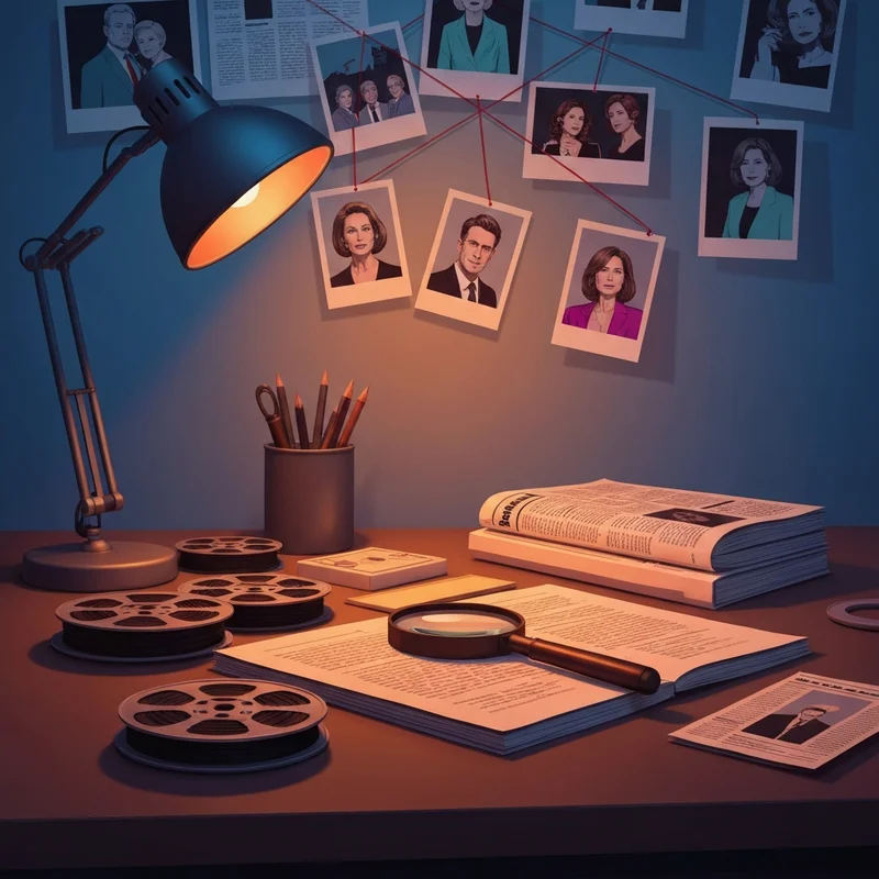 A cinematic scene of a person looking at a wall of mystery clues, representing the thrill of movies with twist endings.