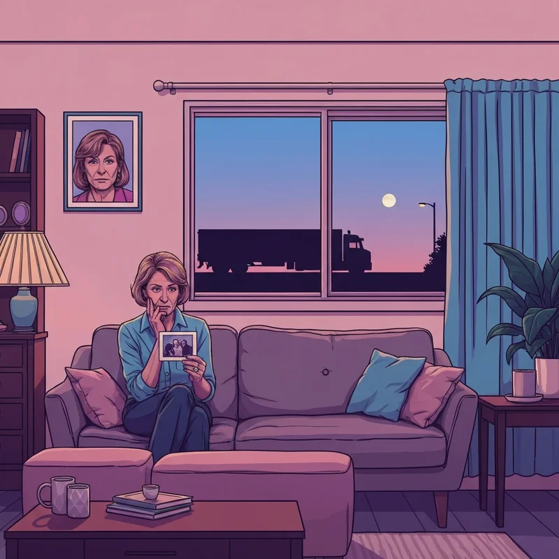 A symbolic representation of the resilience of Rose Hucke, showing a quiet domestic scene with a shadow suggesting a hidden double life.